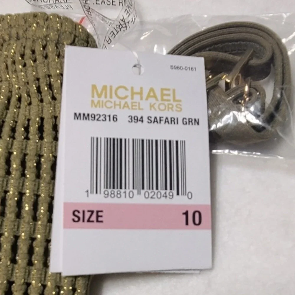 Michael Kors‎ One Shoulder Swimsuit Safari Green Metallic Textured Size 10